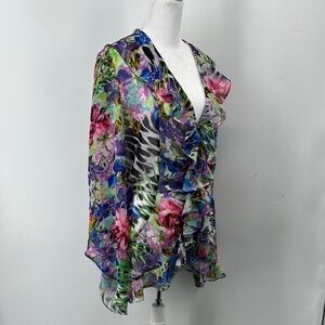 Boston Proper Animal Floral Cold Shoulder Arm Blouse